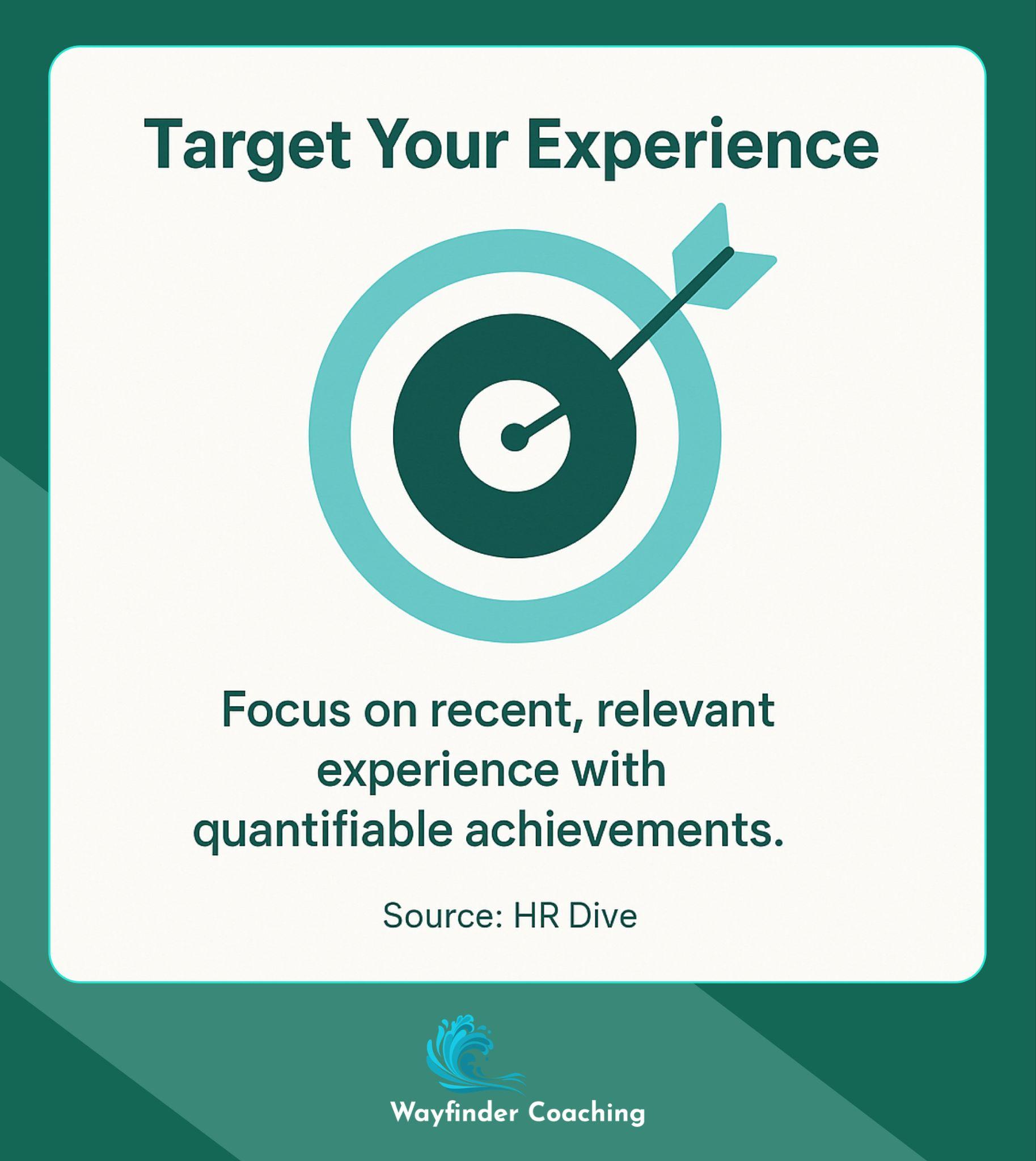 Bullseye target with arrow showing focus on relevant experience"