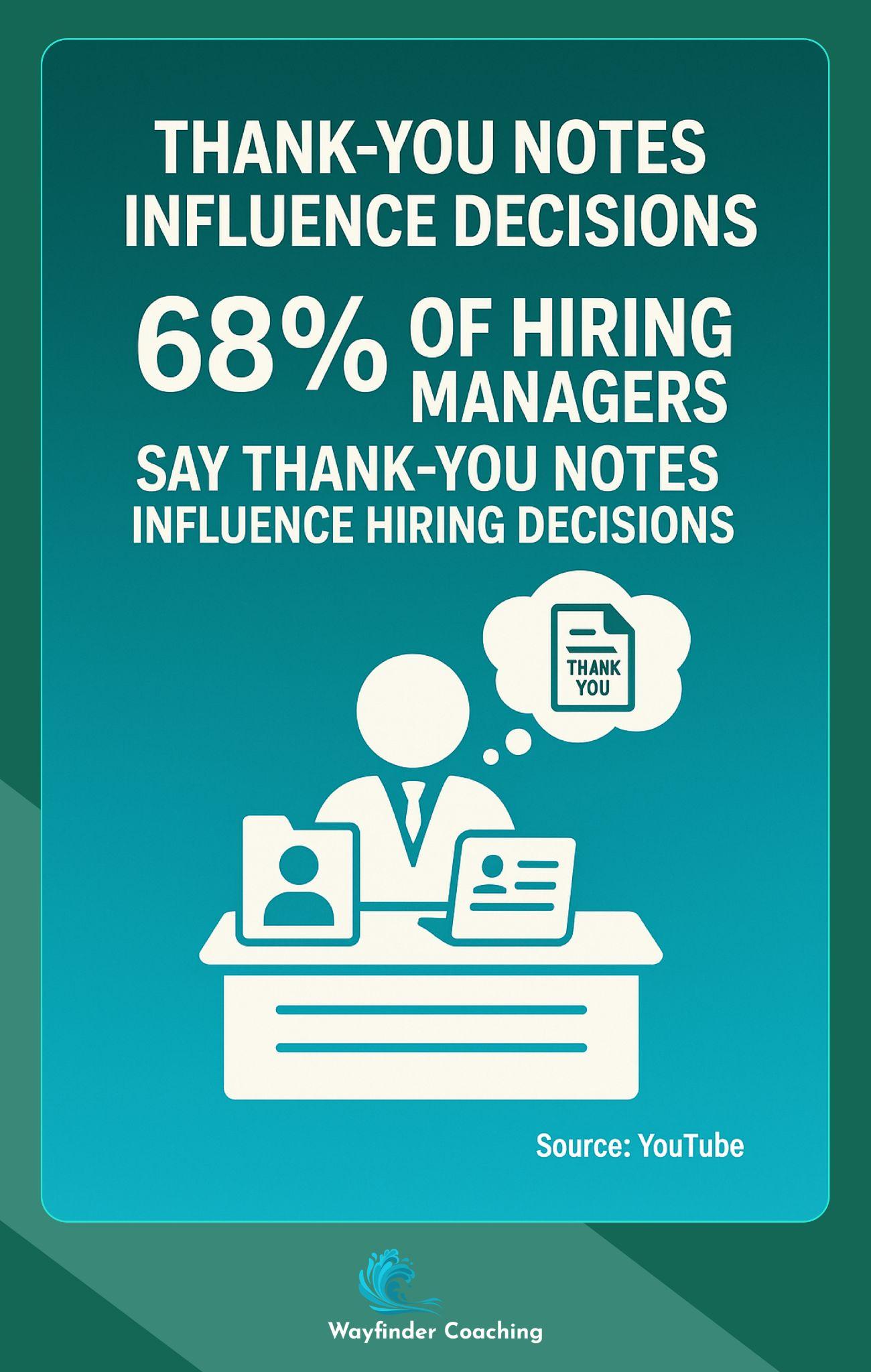 Graphic showing 68% of hiring managers say thank-you notes influence hiring decisions.