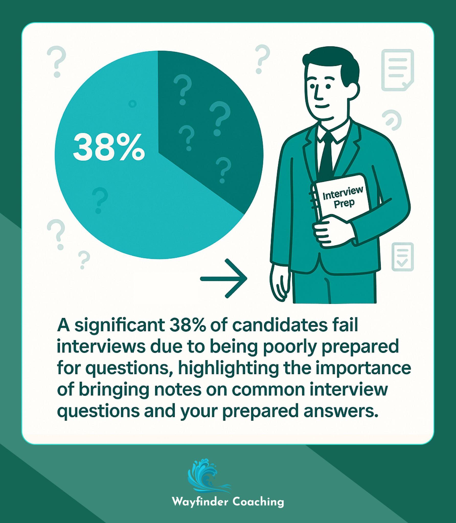 Professional with preparation notes avoiding the 38% of candidates who fail interviews due to poor question preparation.