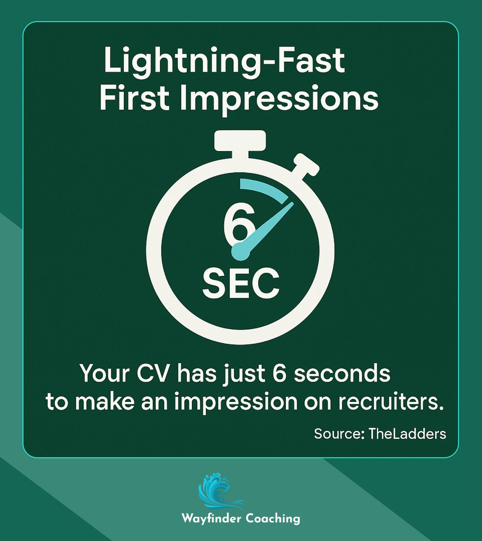 Stopwatch showing 6 seconds with text about CV impression time