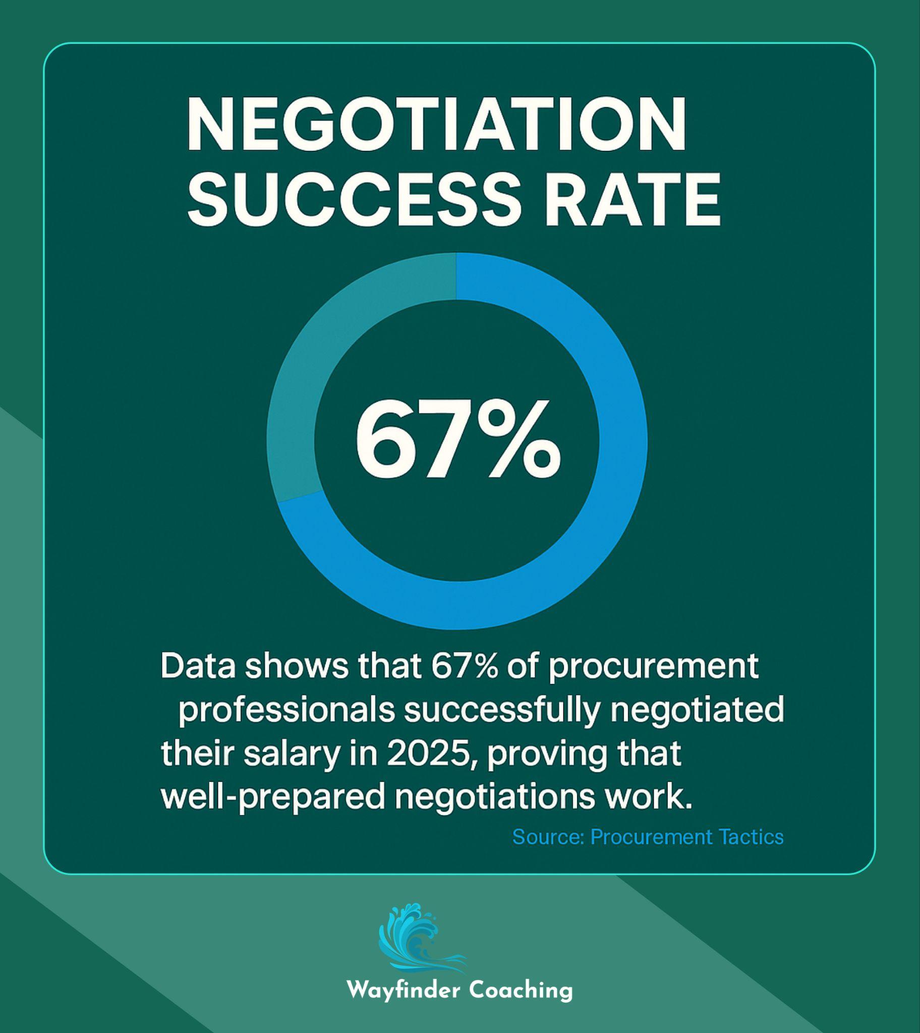 Circular chart showing 67% of procurement professionals successfully negotiated salary in 2025.