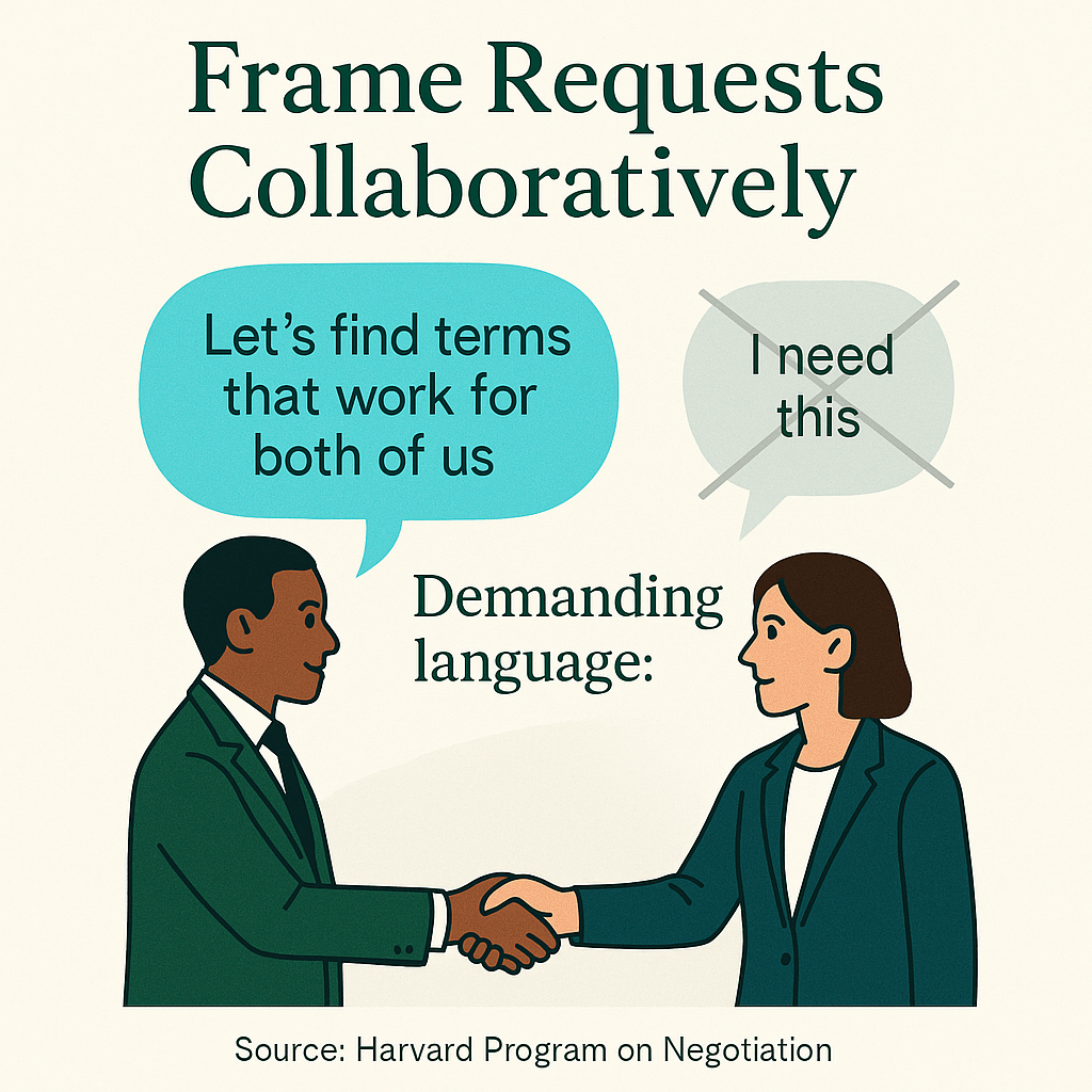 Frame your requests as a way to ensure mutual success, not as demands