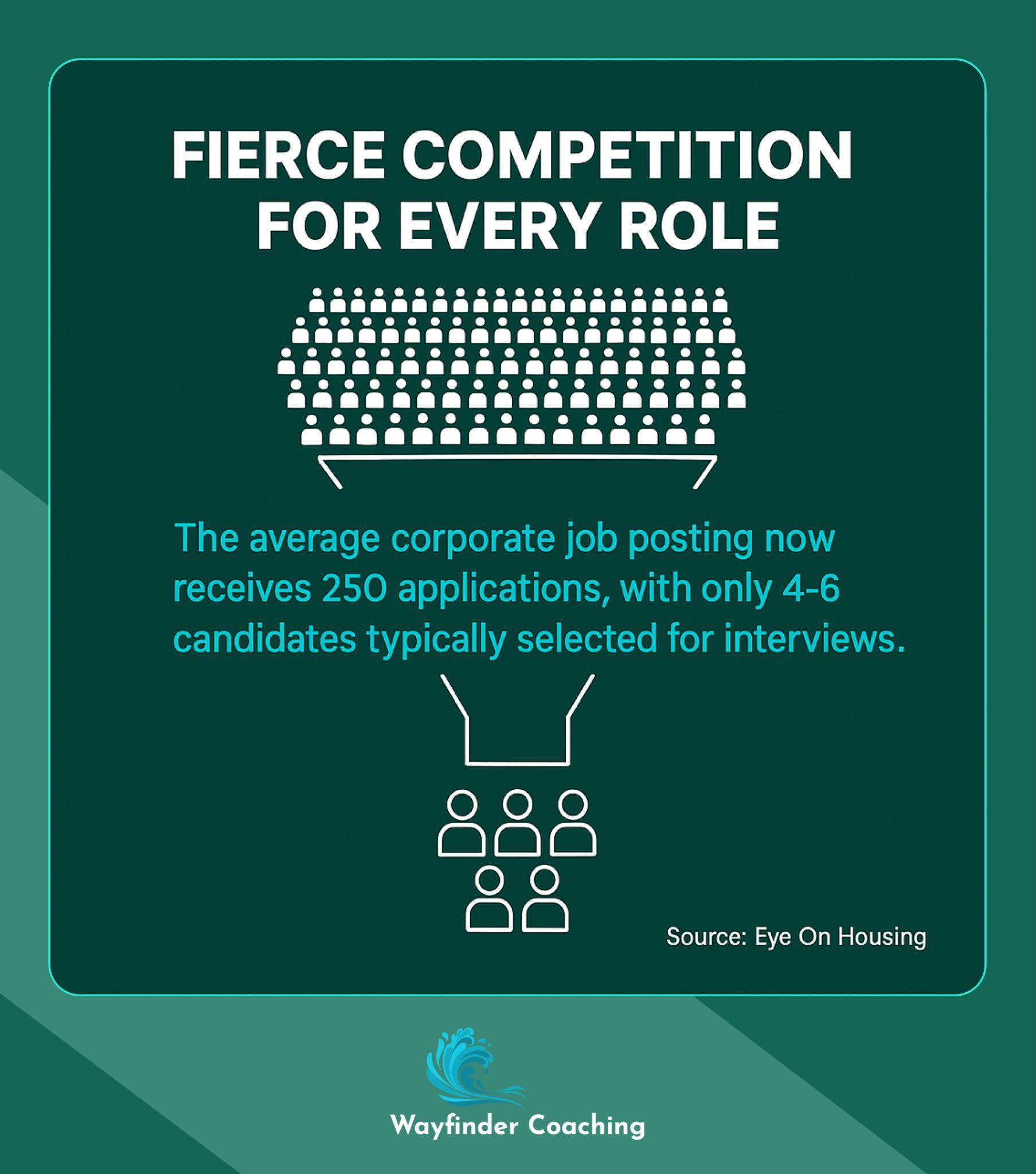 Funnel graphic showing 250 job applicants narrowing to 4-6 interview candidates