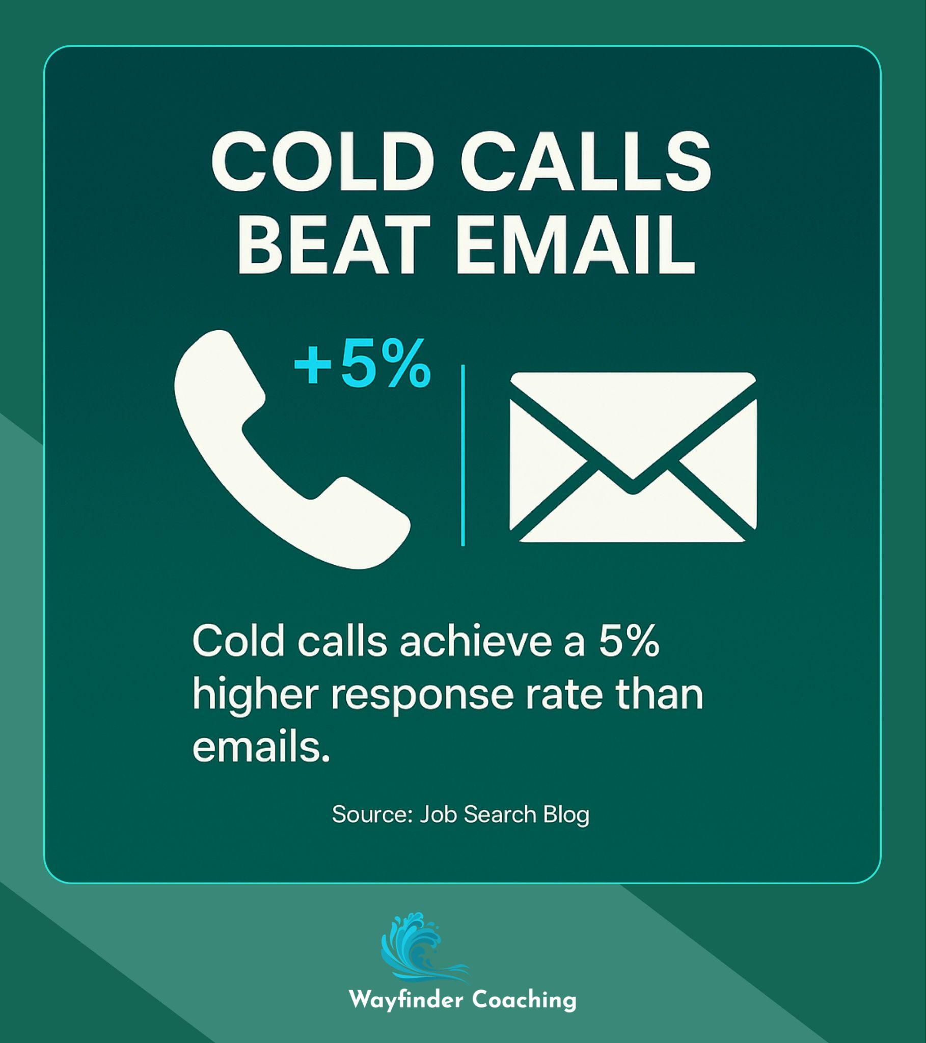 Graphic showing cold calls have 5% higher response rates than emails.
