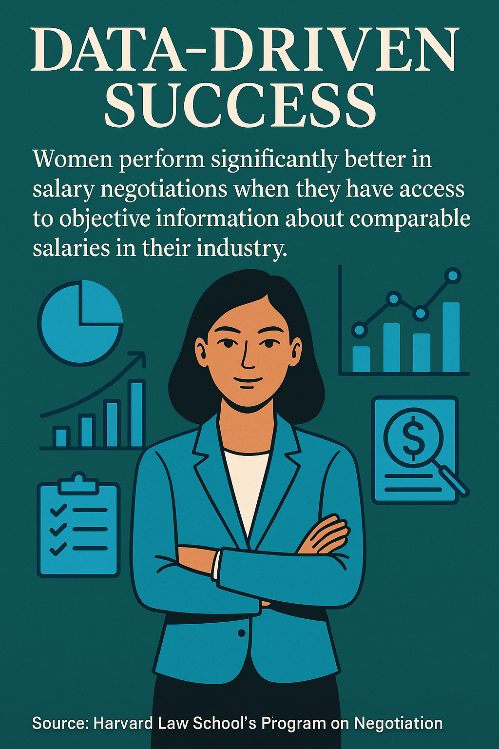 Visual representation of women's improved negotiation performance with objective salary data and market research