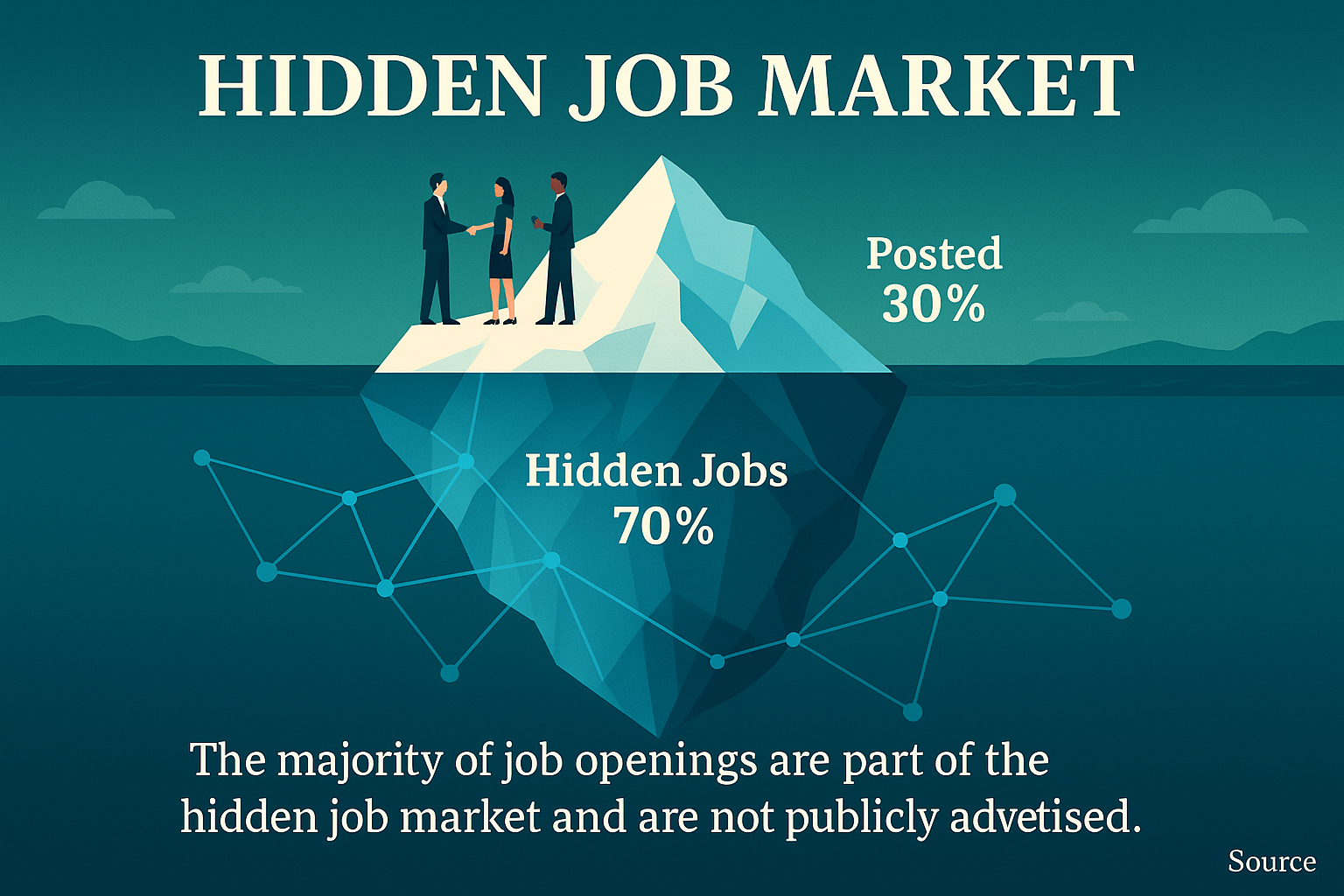 70% of jobs are never posted publicly. They're filled through internal referrals, networking, and direct outreach to hiring managers