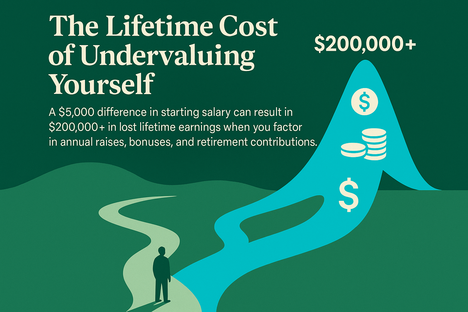 A $5,000 difference in starting salary can result in $200,000+ in lost lifetime earnings when you factor in annual raises, bonuses, and retirement contributions