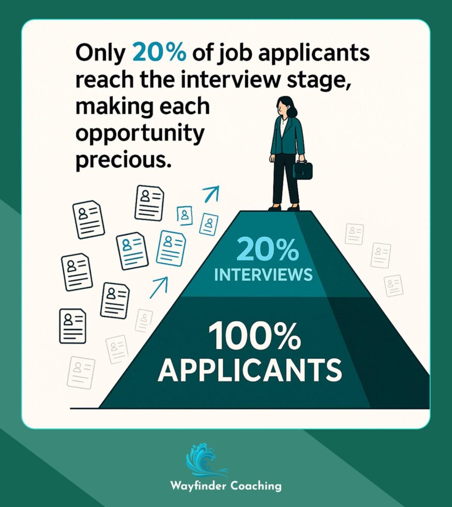 Professional standing at top of pyramid showing only 20% of applicants reach interview stage