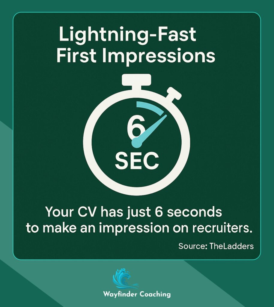 Stopwatch showing 6 seconds with text about CV impression time