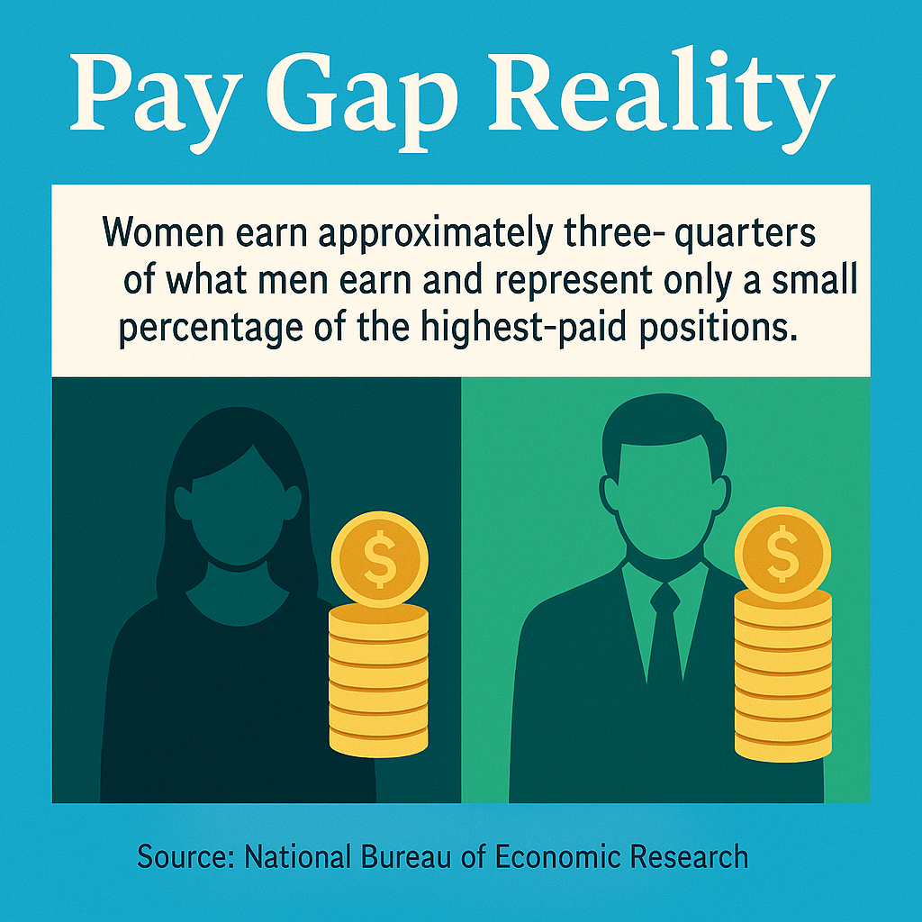 Infographic showing the gender pay gap with women earning approximately 75% of what men earn
