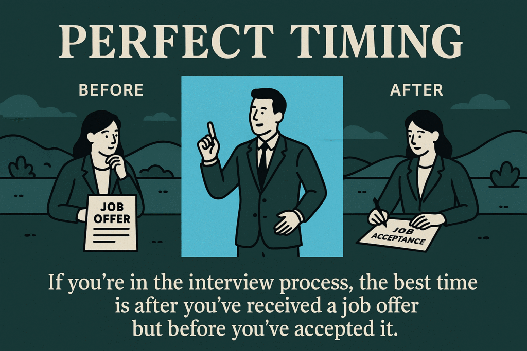 Professional woman reviewing a job offer document with a laptop open, illustrating the optimal timing for negotiating flexible working hours during the interview process